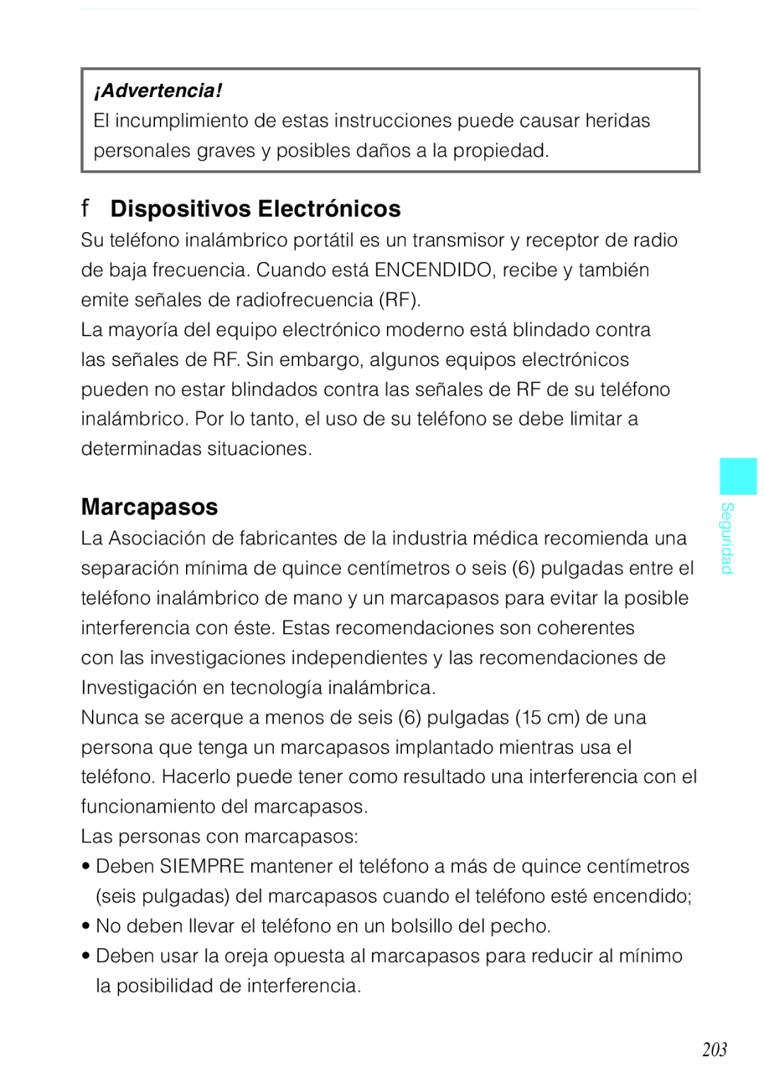 Verizon C751 manual Dispositivos Electrónicos, Marcapasos, 203 