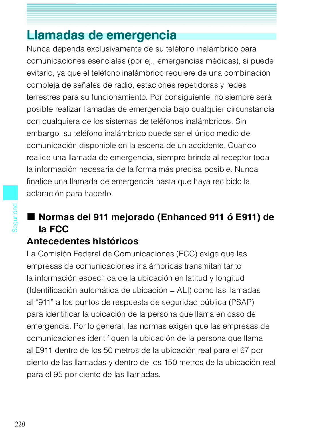 Verizon C751 manual Llamadas de emergencia, 220 