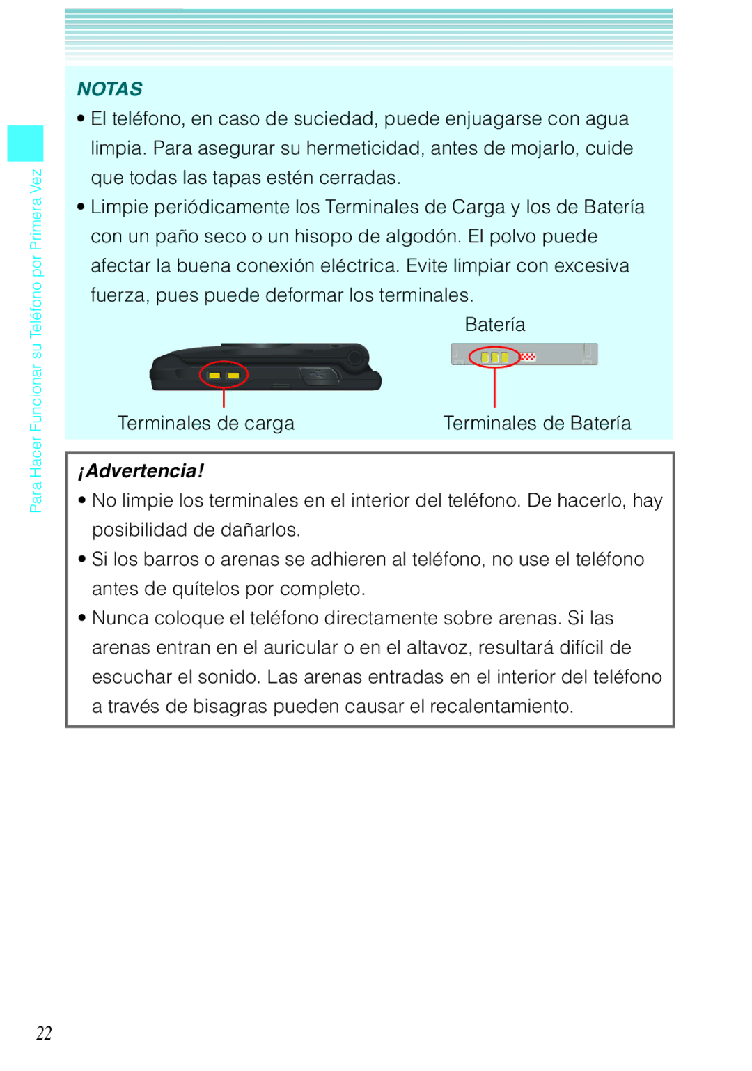 Verizon C751 manual Terminales de Batería 