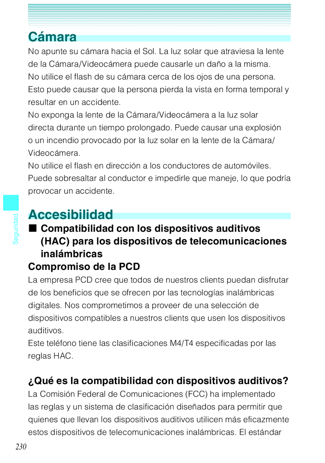 Verizon C751 manual Cámara, Accesibilidad, ¿Qué es la compatibilidad con dispositivos auditivos?, 230 