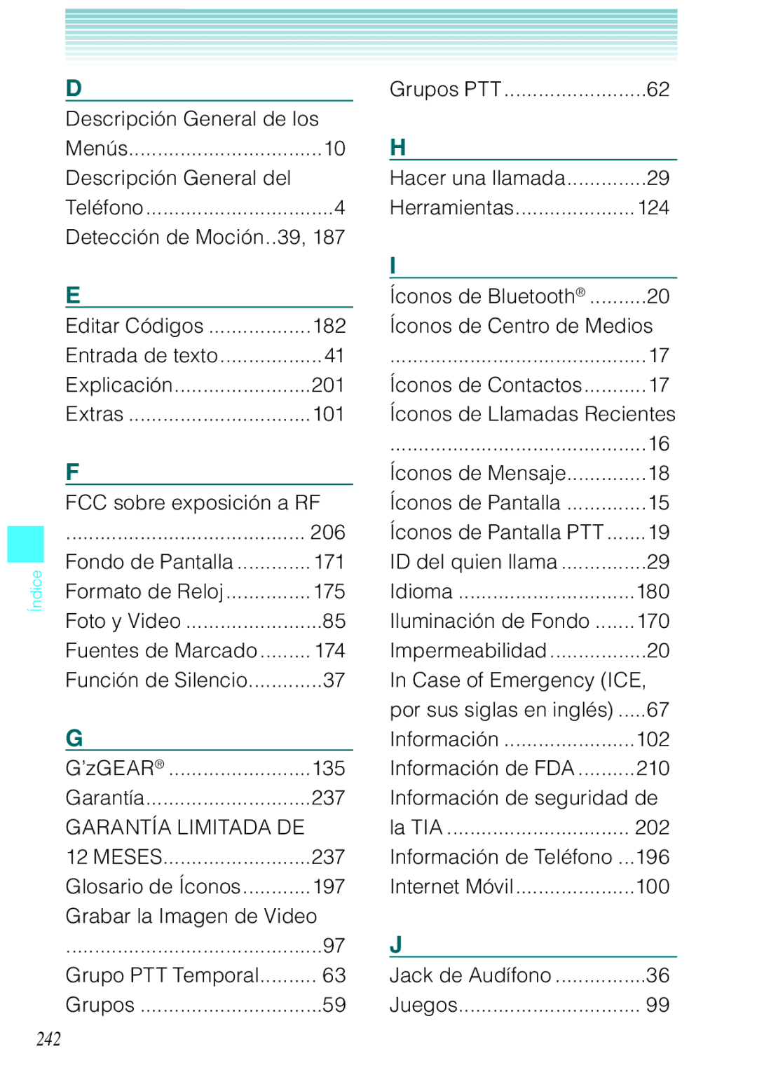 Verizon C751 manual 242, Íconos de Contactos, Por sus siglas en inglés 