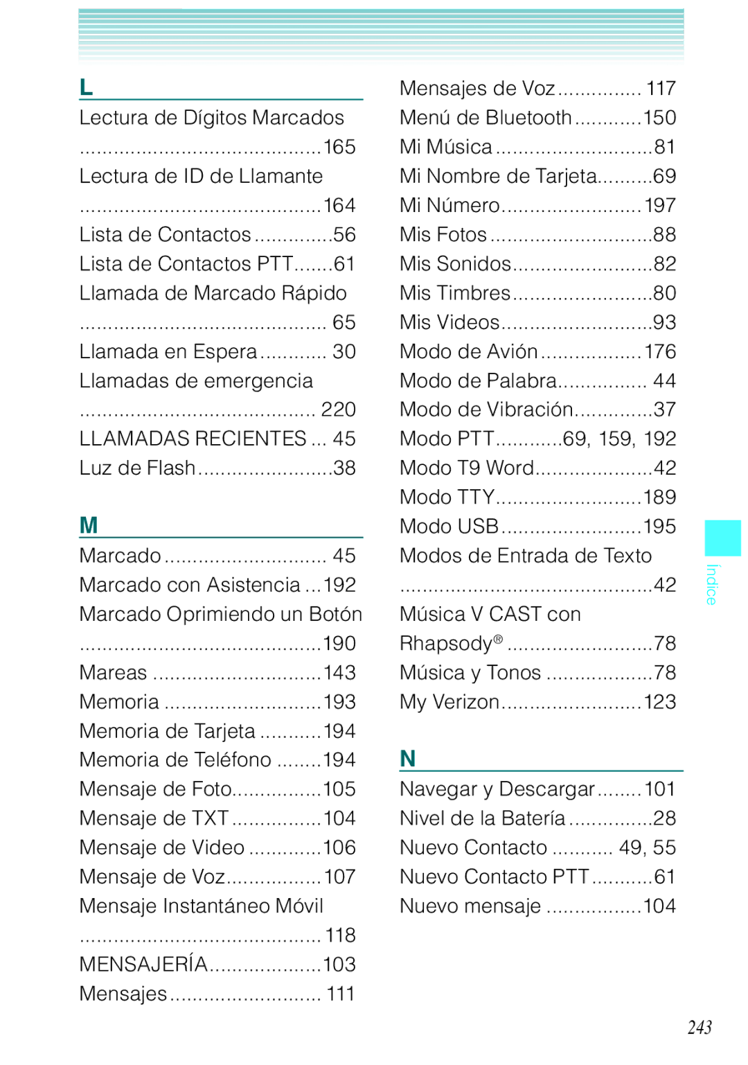 Verizon C751 manual 243, Mensaje de Voz 