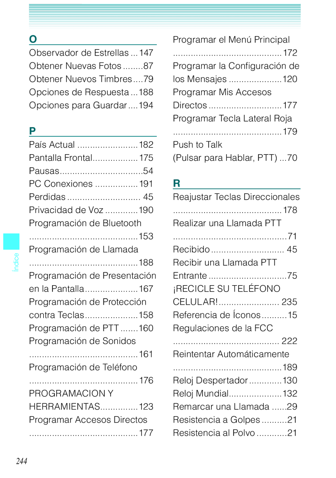 Verizon C751 manual 244, Observador de Estrellas, Contra Teclas, Los Mensajes, Directos 