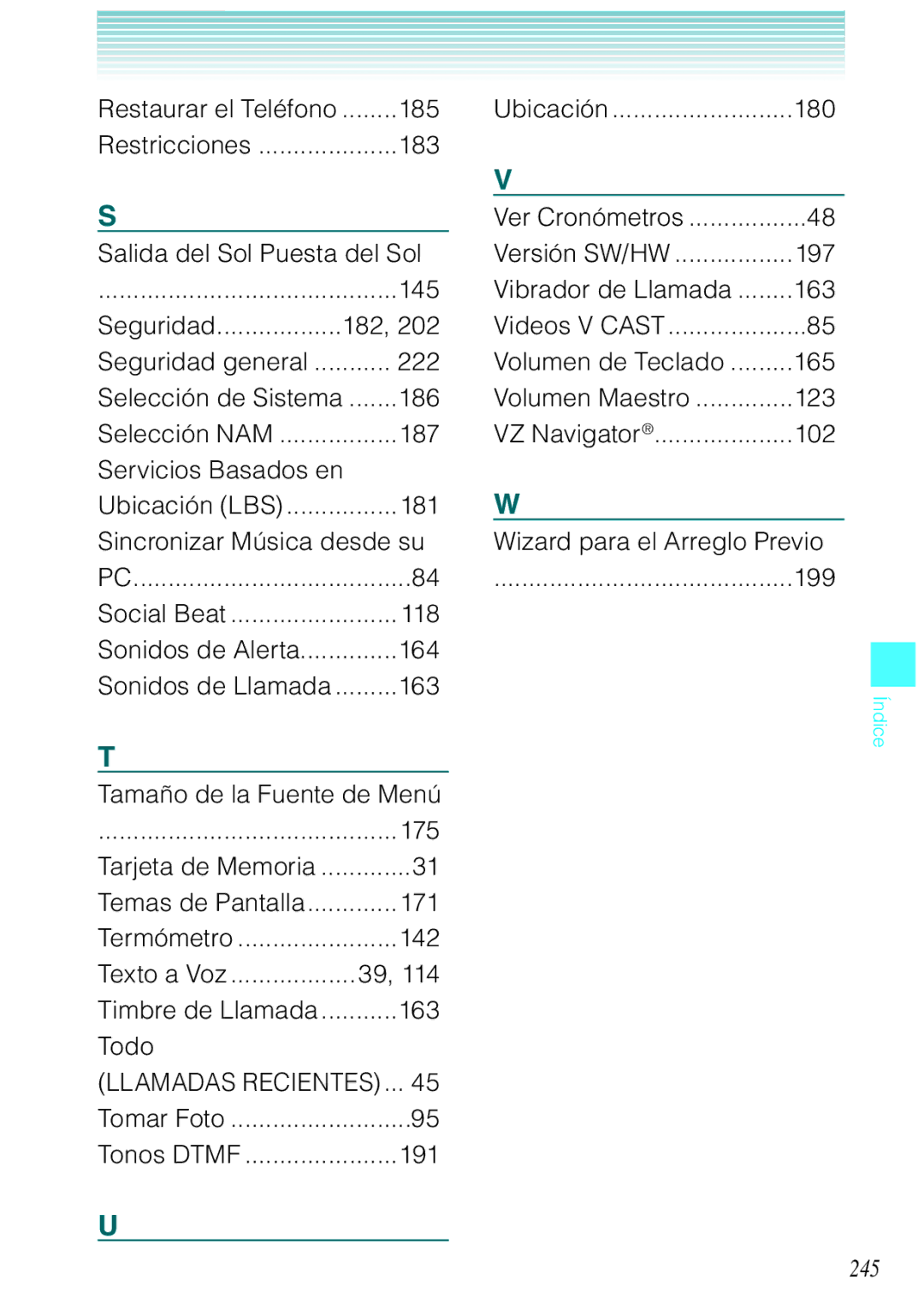 Verizon C751 manual 245, Restaurar el Teléfono, Volumen Maestro 