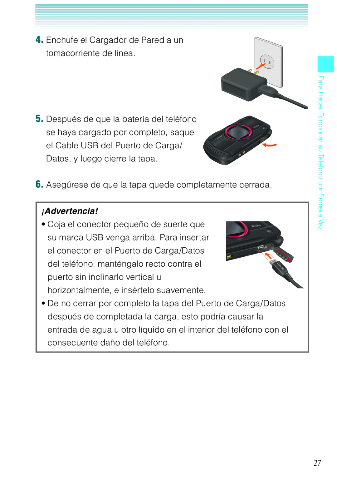 Verizon C751 manual Enchufe el Cargador de Pared a un tomacorriente de línea 