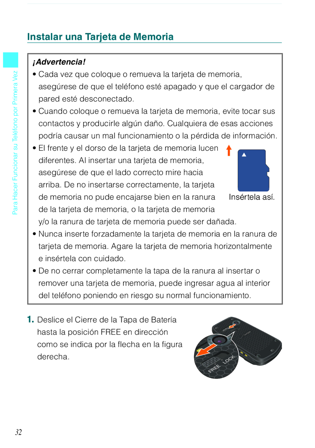 Verizon C751 manual Instalar una Tarjeta de Memoria 