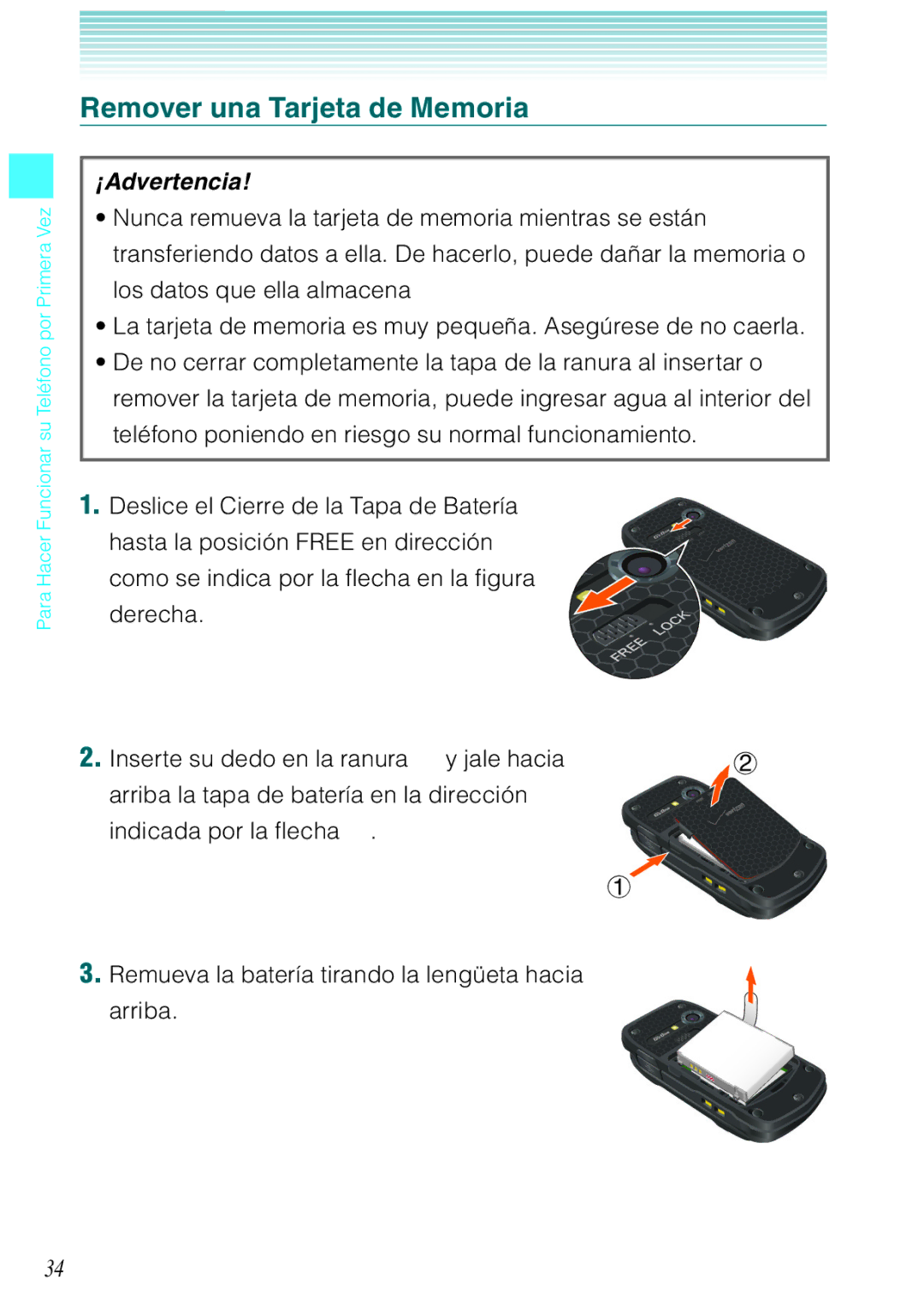 Verizon C751 manual Remover una Tarjeta de Memoria 