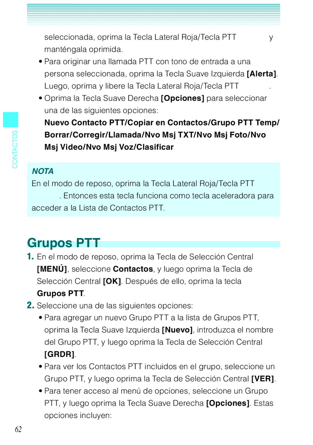 Verizon C751 manual Grupos PTT 