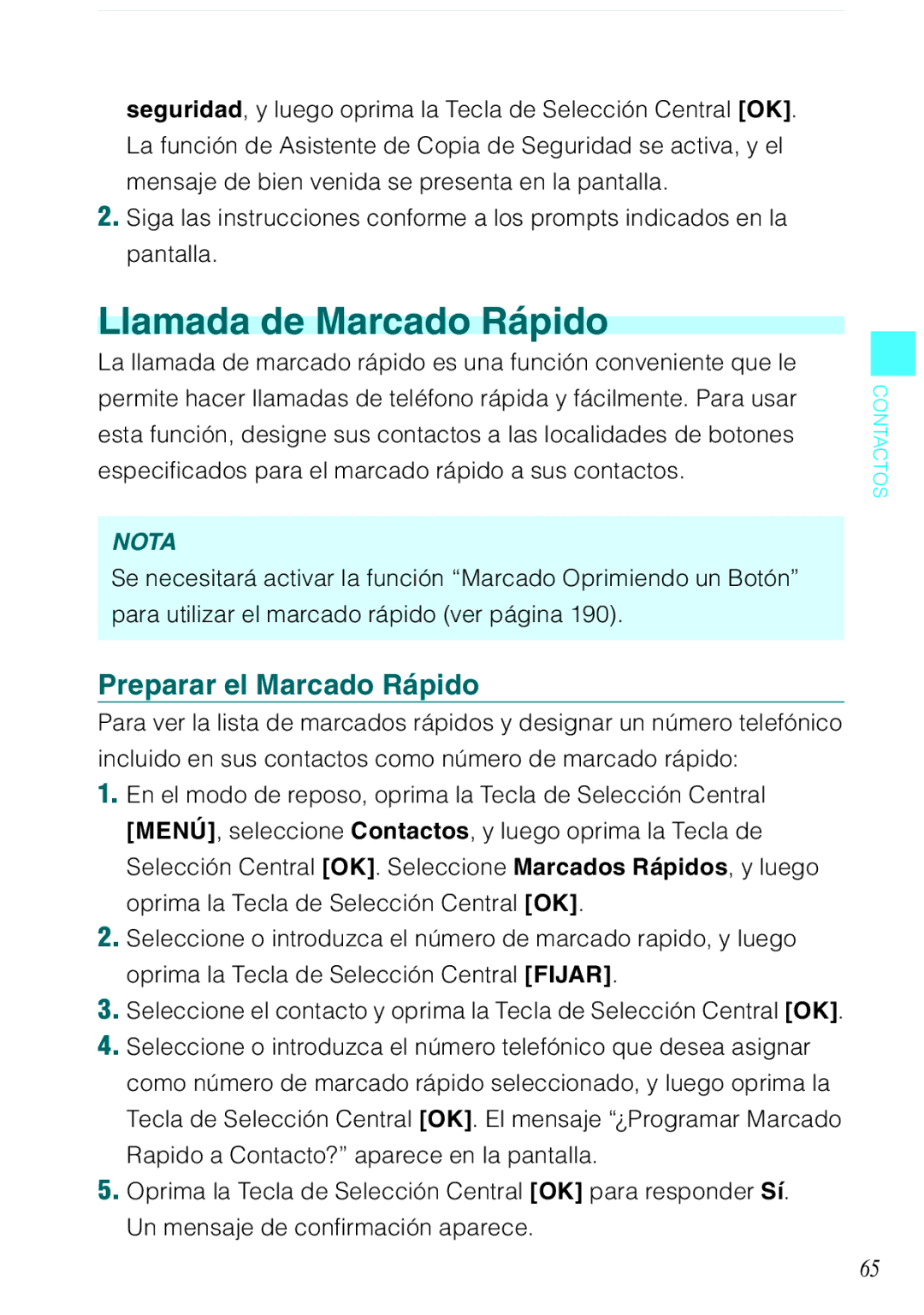 Verizon C751 manual Llamada de Marcado Rápido, Preparar el Marcado Rápido 