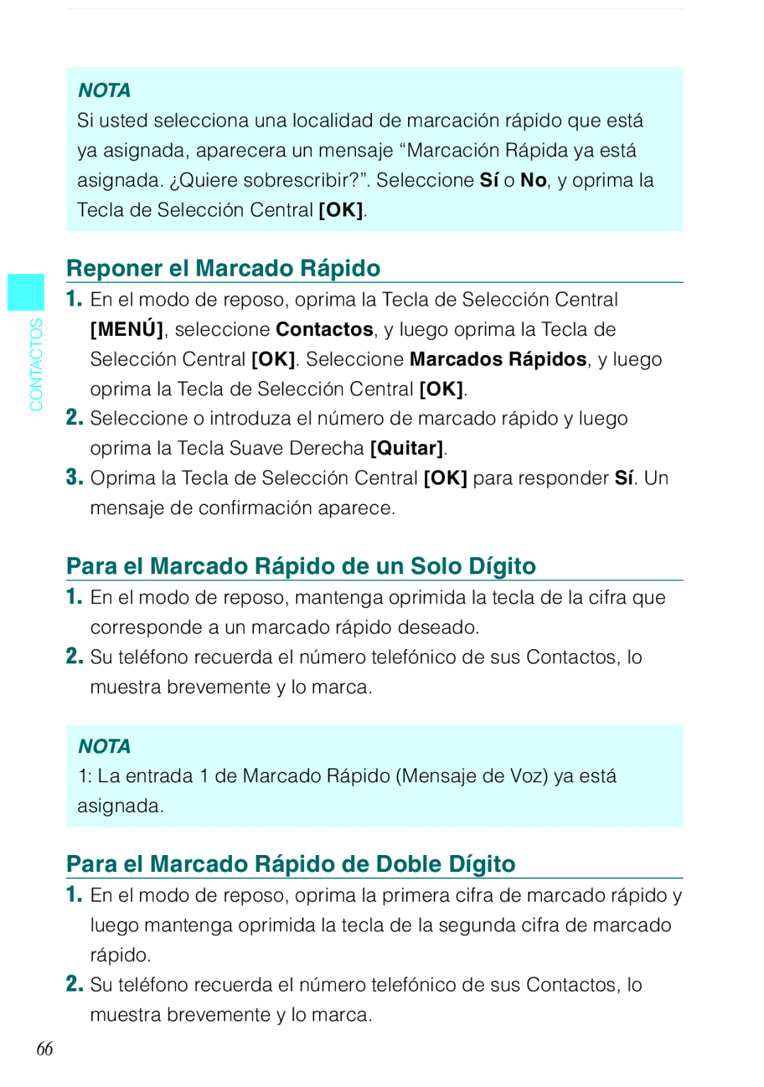 Verizon C751 Reponer el Marcado Rápido, Para el Marcado Rápido de un Solo Dígito, Para el Marcado Rápido de Doble Dígito 