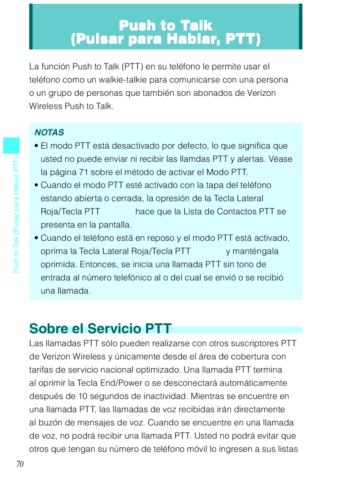 Verizon C751 manual Push to Talk Pulsar para Hablar, PTT, Sobre el Servicio PTT 