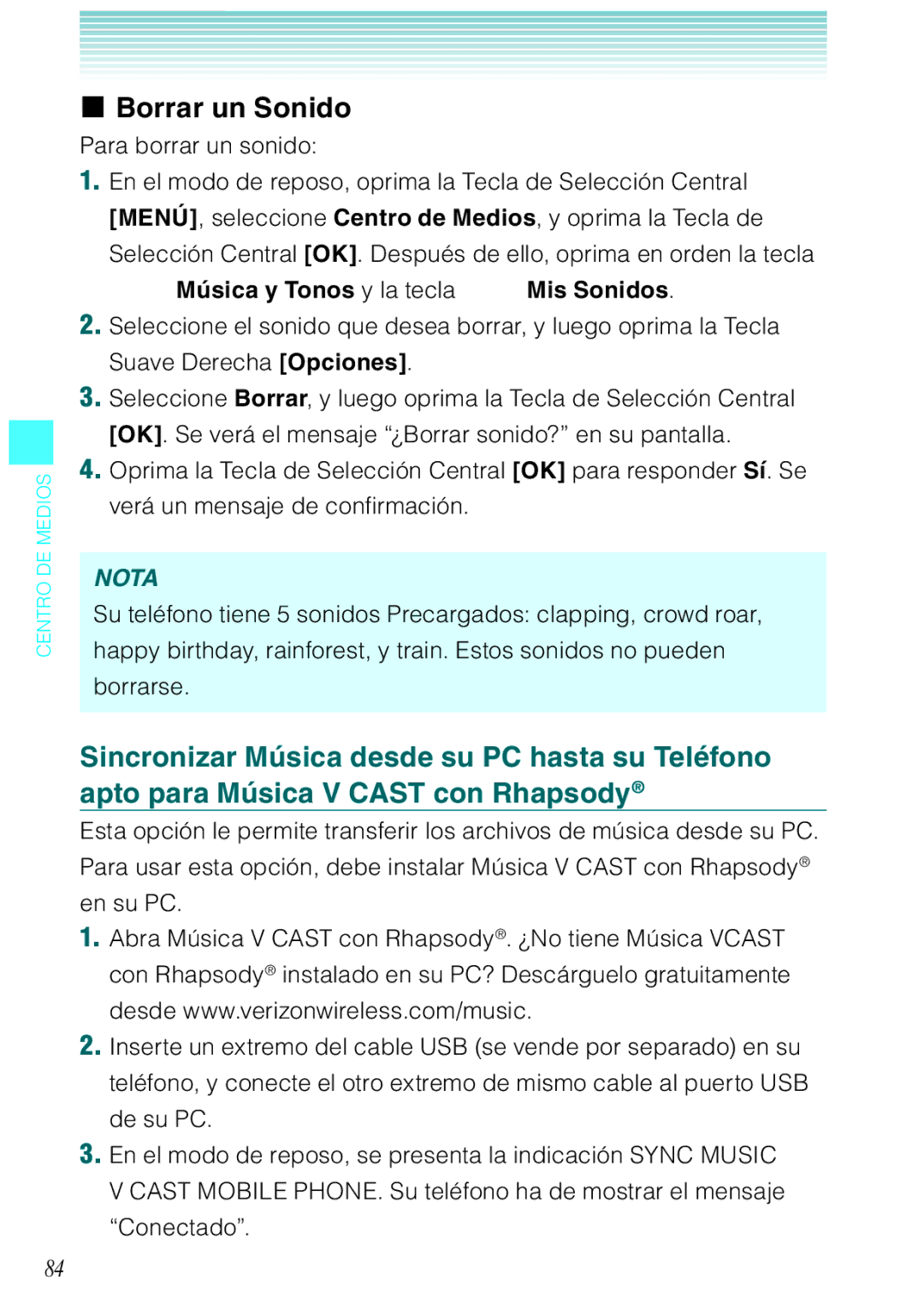 Verizon C751 manual Borrar un Sonido, Para borrar un sonido 