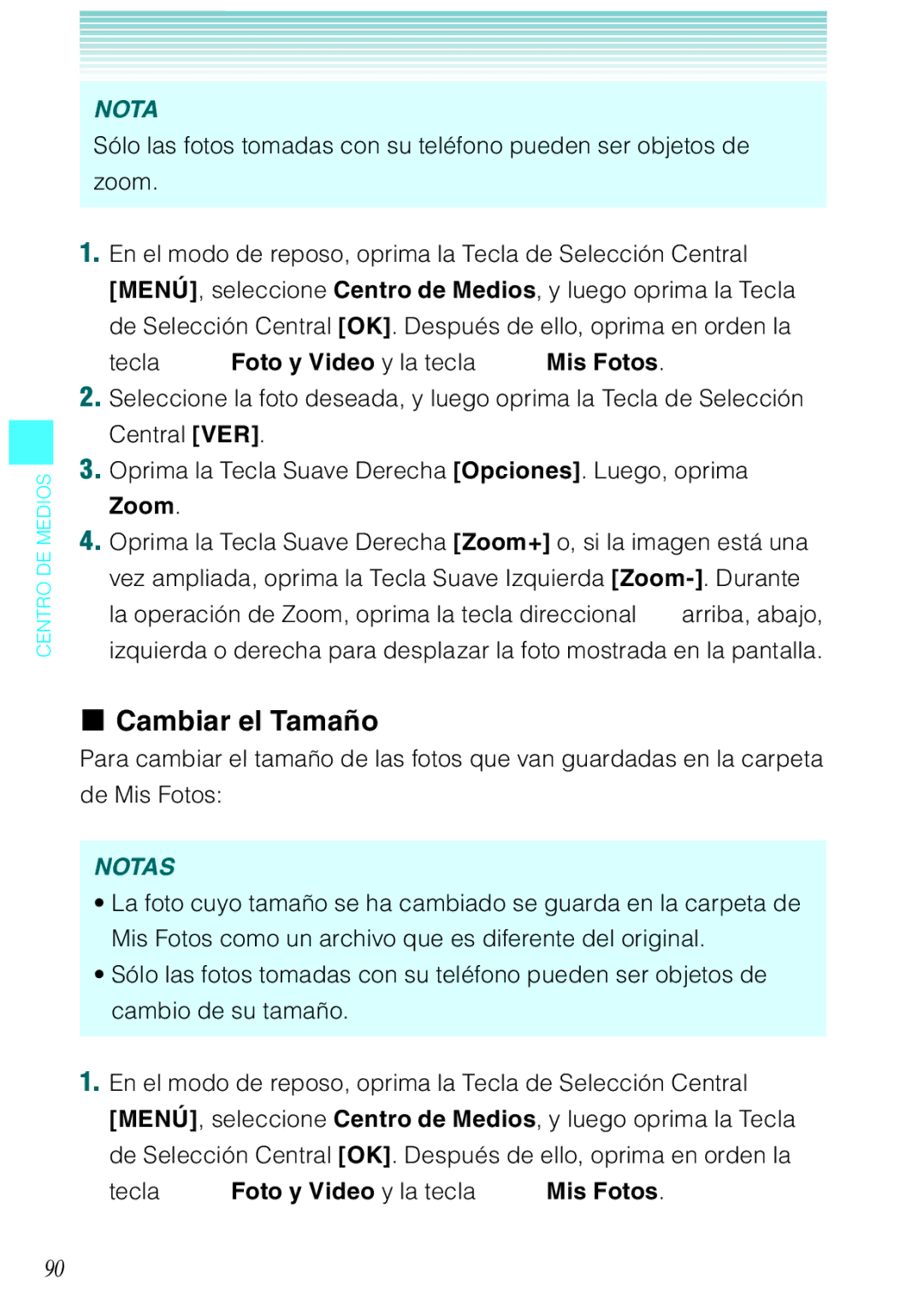 Verizon C751 manual Cambiar el Tamaño, Zoom 