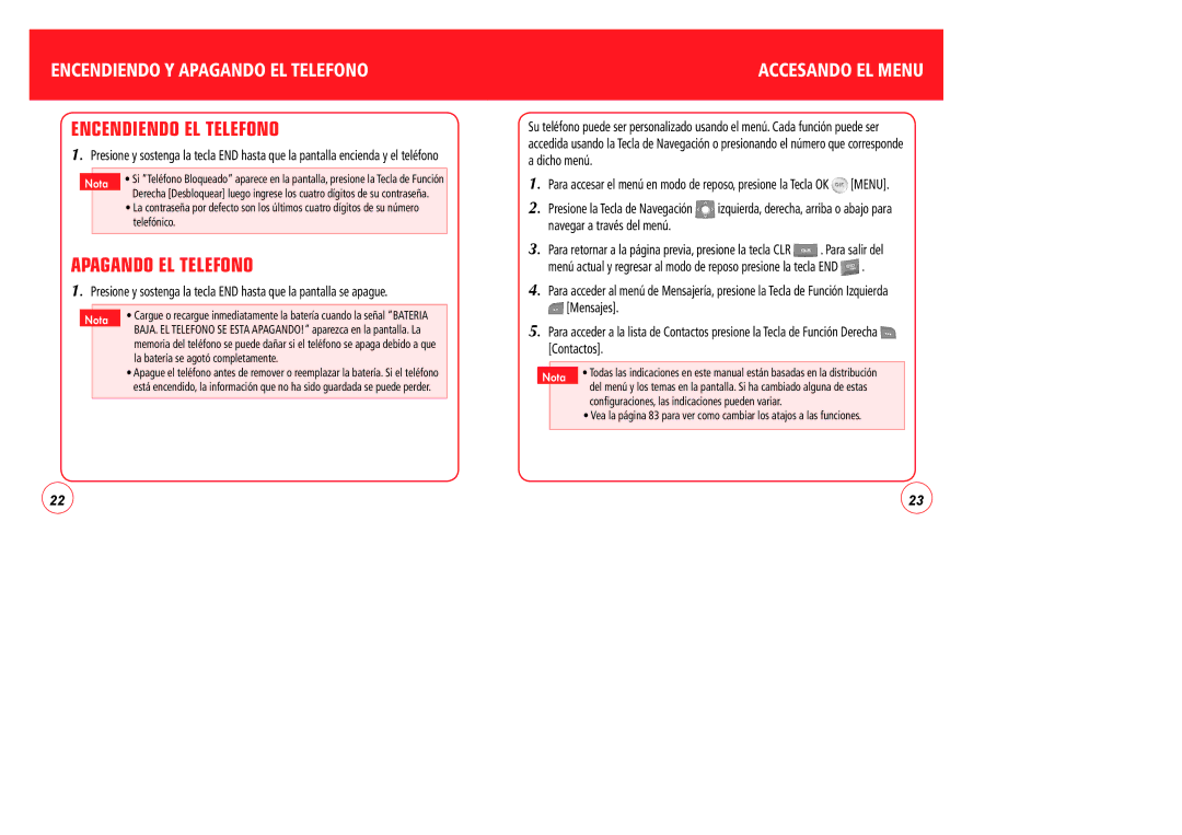 Verizon CDM7076 manual Encendiendo EL Telefono, Encendiendo Y Apagando EL Telefono, Accesando EL Menu 