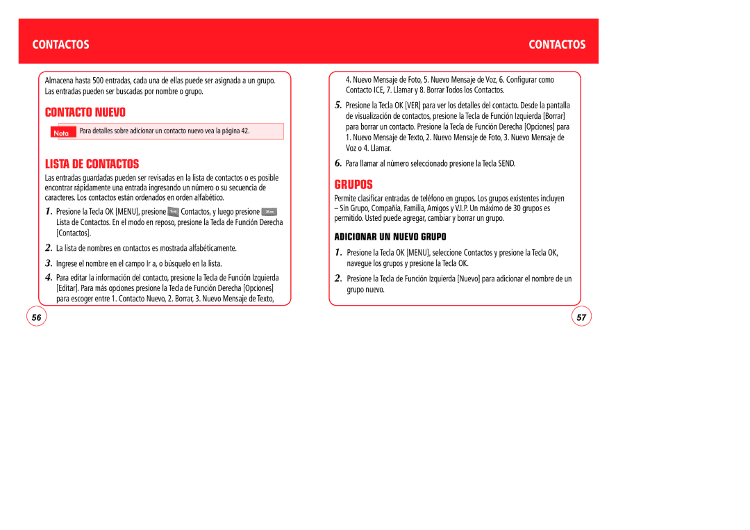 Verizon CDM7076 manual Contacto Nuevo, Lista DE Contactos, Grupos, Adicionar UN Nuevo Grupo 