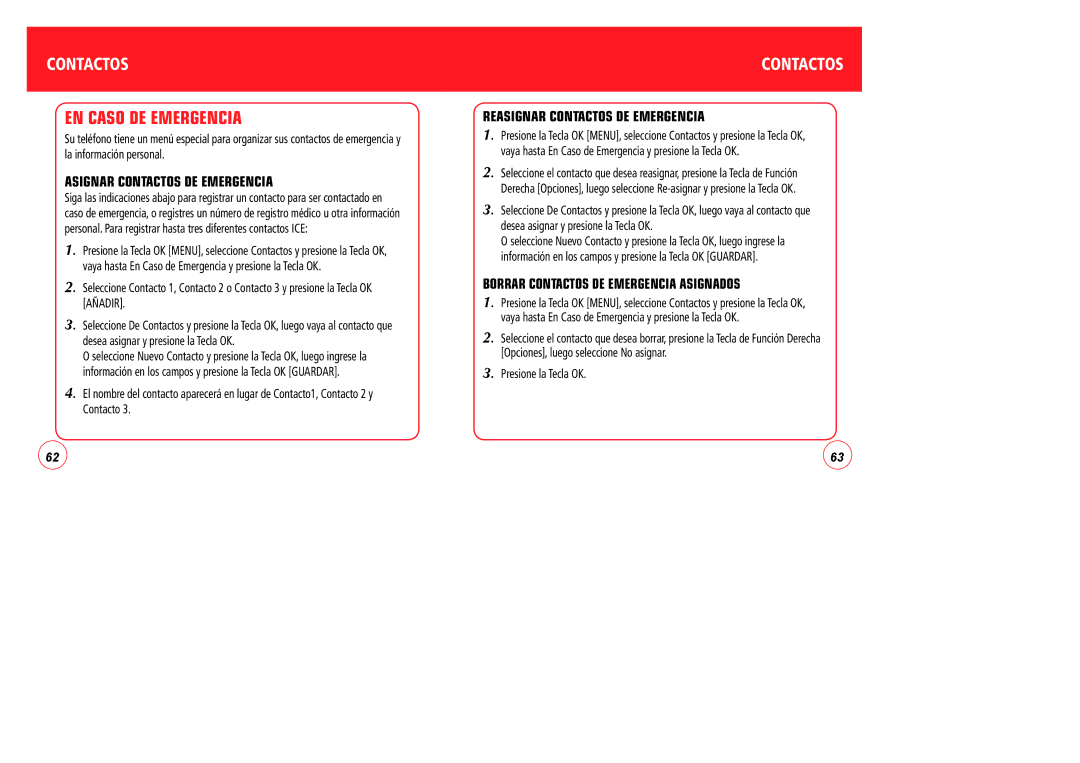 Verizon CDM7076 manual EN Caso DE Emergencia, Asignar Contactos DE Emergencia, Reasignar Contactos DE Emergencia 