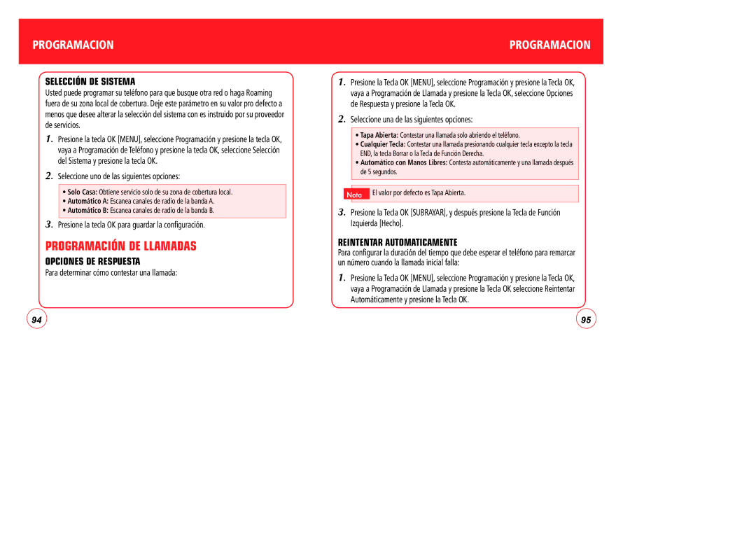 Verizon CDM7076 manual Programación DE Llamadas, Selección DE Sistema, Opciones DE Respuesta 