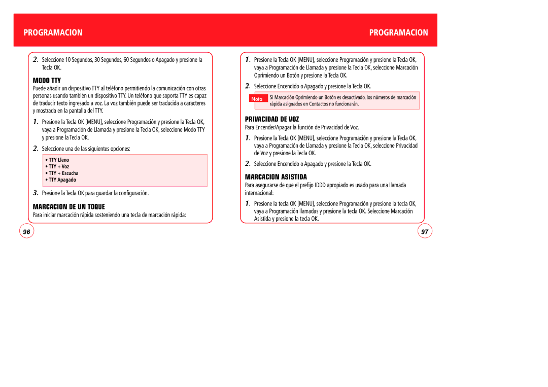 Verizon CDM7076 manual Modo TTY, Privacidad DE VOZ, Marcacion Asistida 