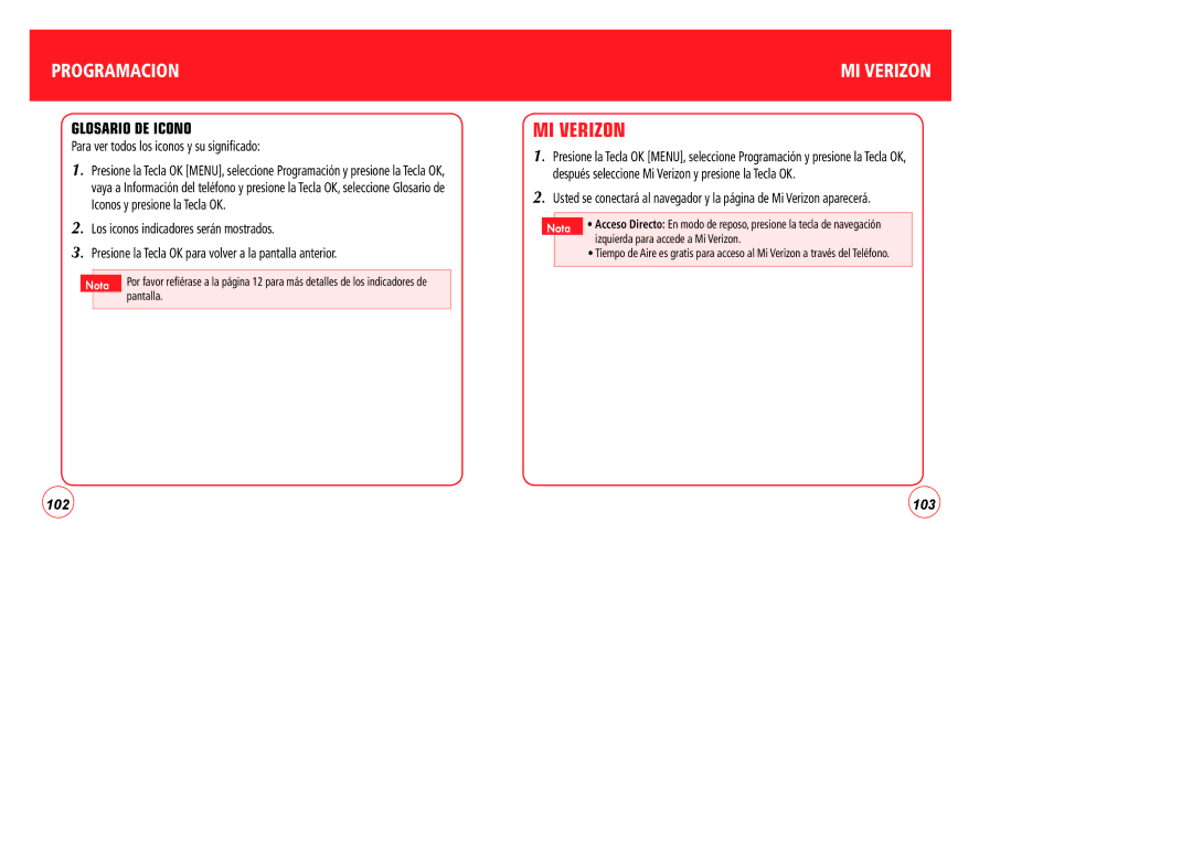 Verizon CDM7076 manual MI Verizon, Glosario DE Icono 