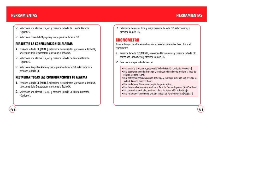 Verizon CDM7076 manual Cronometro, Reajustar LA Configuracion DE Alarma, Restaurar Todas LAS Configuraciones DE Alarma 