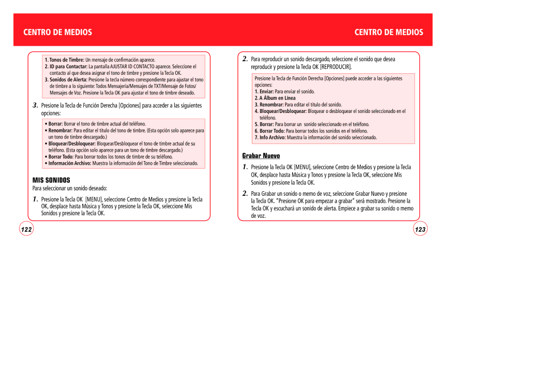 Verizon CDM7076 manual Grabar Nuevo, Tonos de Timbre Un mensaje de confirmación aparece 