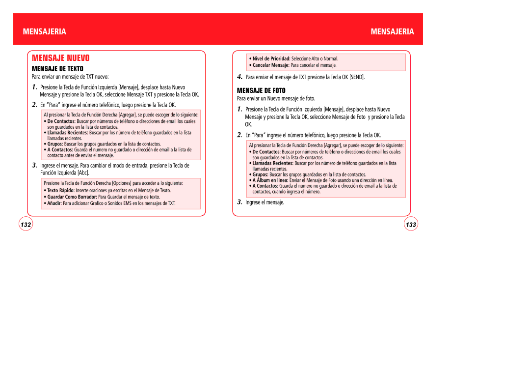 Verizon CDM7076 manual Mensaje Nuevo, Mensaje DE Texto, Mensaje DE Foto 