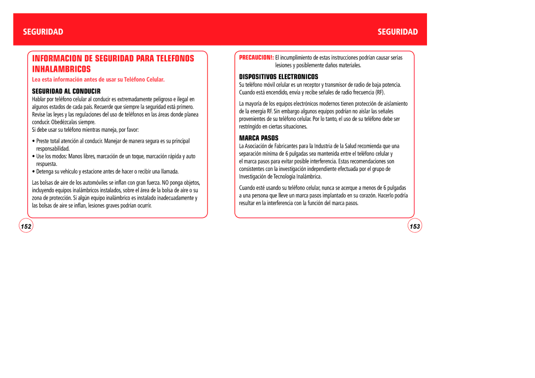 Verizon CDM7076 Informacion DE Seguridad Para Telefonos Inhalambricos, Seguridad AL Conducir, Dispositivos Electronicos 