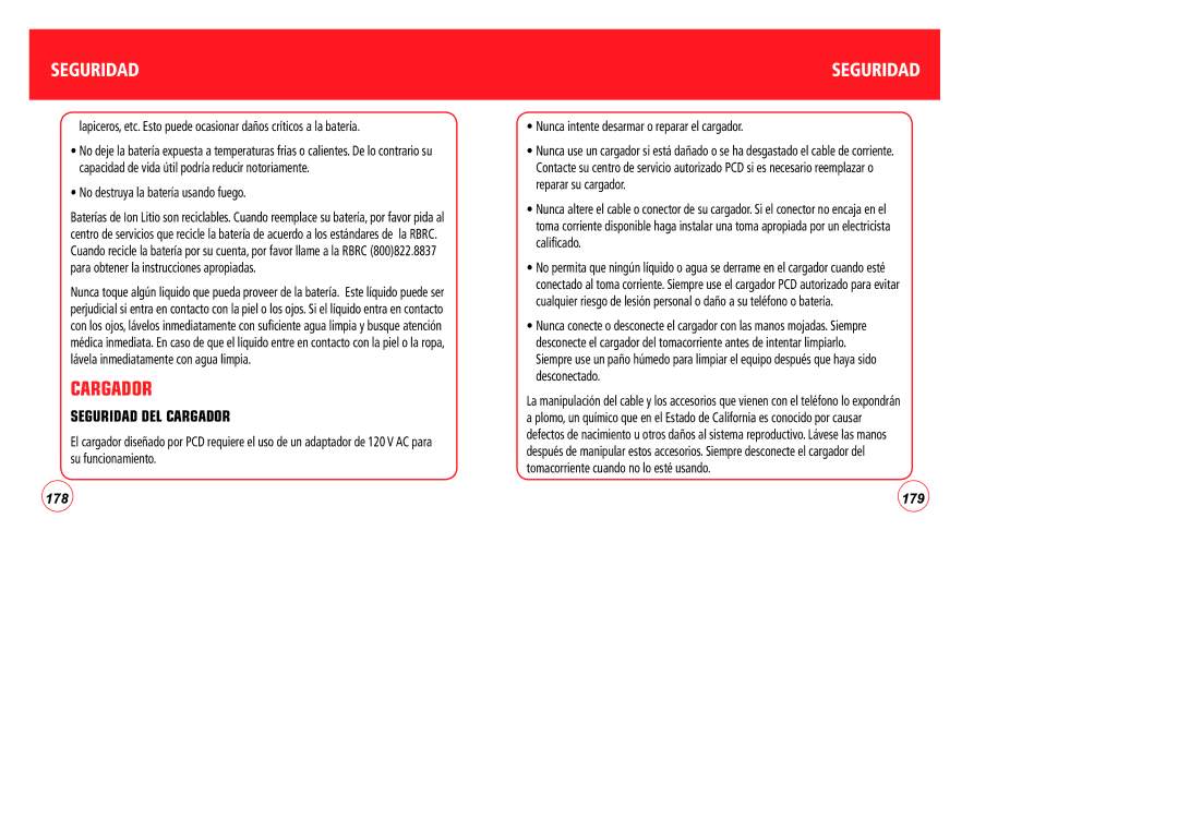 Verizon CDM7076 manual Seguridad DEL Cargador 