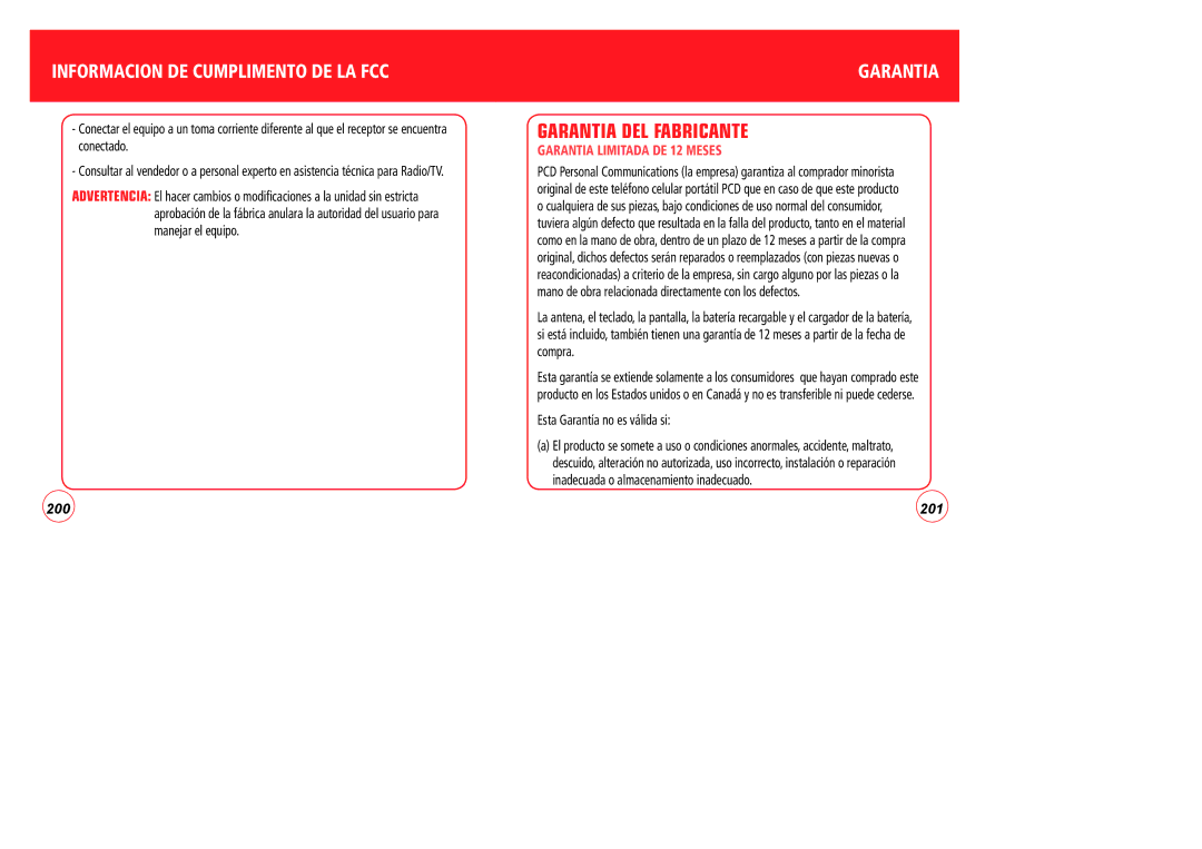 Verizon CDM7076 manual Garantia DEL Fabricante, Informacion DE Cumplimento DE LA FCC 