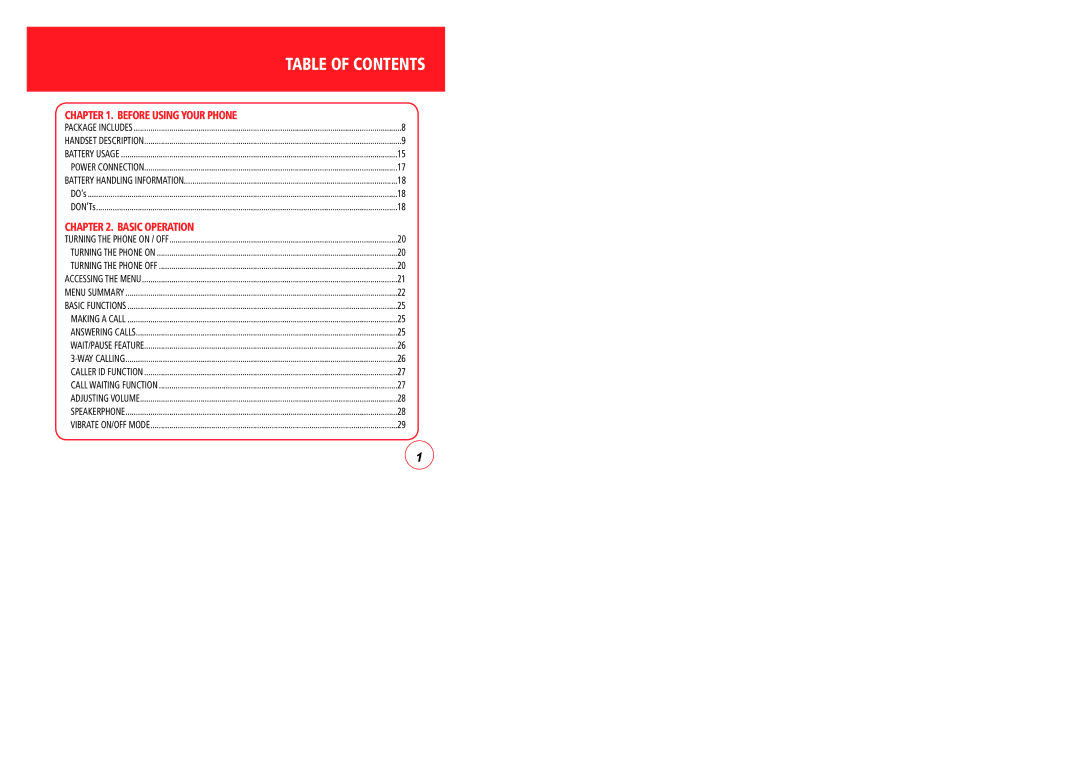 Verizon CDM7076 manual Table of Contents 