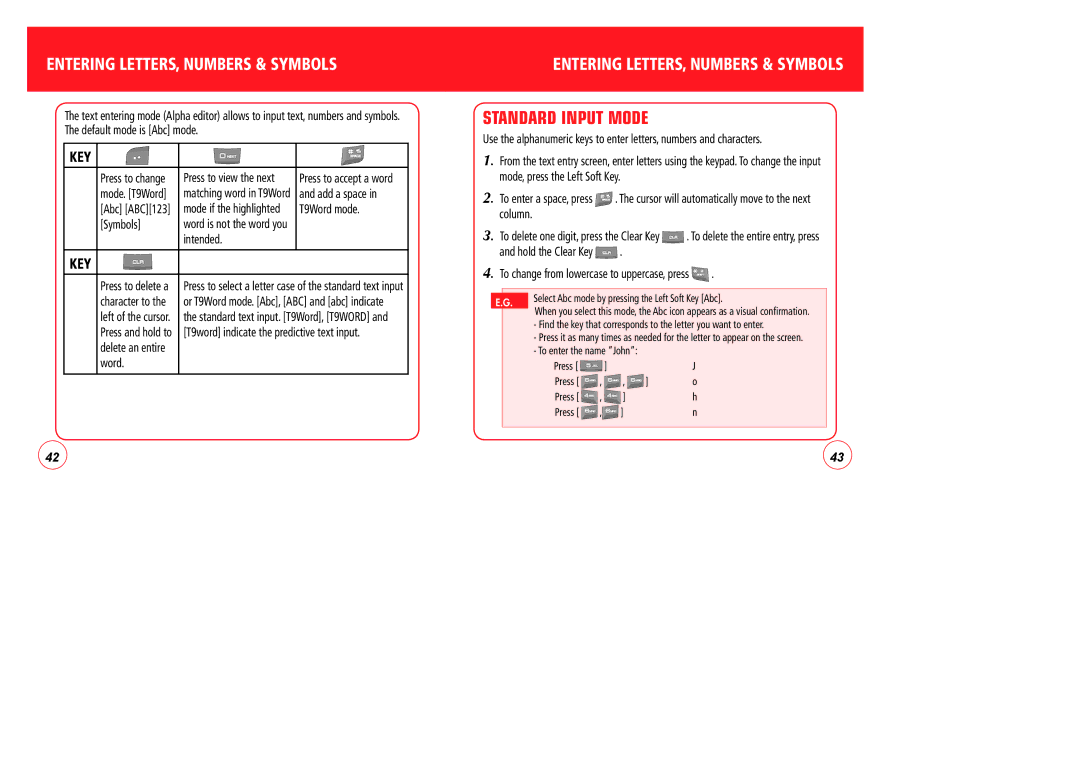 Verizon CDM7076 manual Standard Input Mode, Entering LETTERS, Numbers & Symbols 