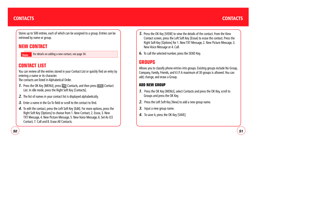 Verizon CDM7076 manual NEW Contact, Contact List, Groups, Contacts, ADD NEW Group 