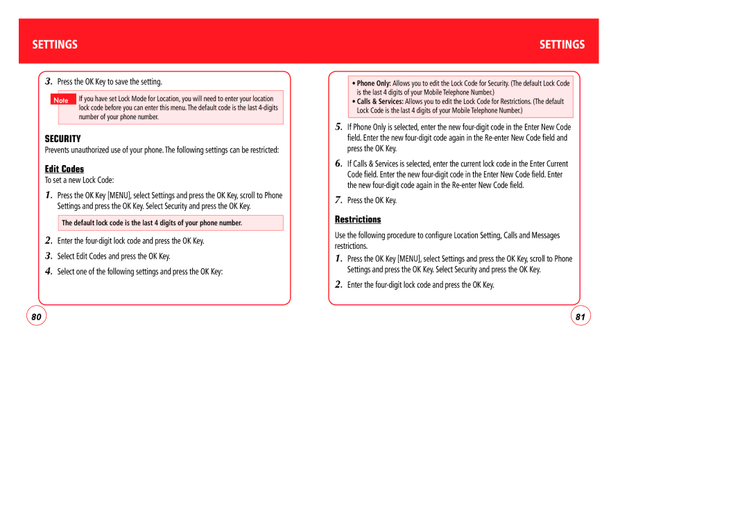 Verizon CDM7076 manual Security, Edit Codes, Restrictions 