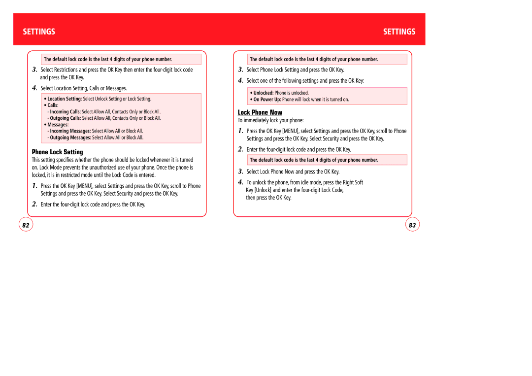 Verizon CDM7076 manual Phone Lock Setting, Lock Phone Now, To immediately lock your phone, Then press the OK Key 