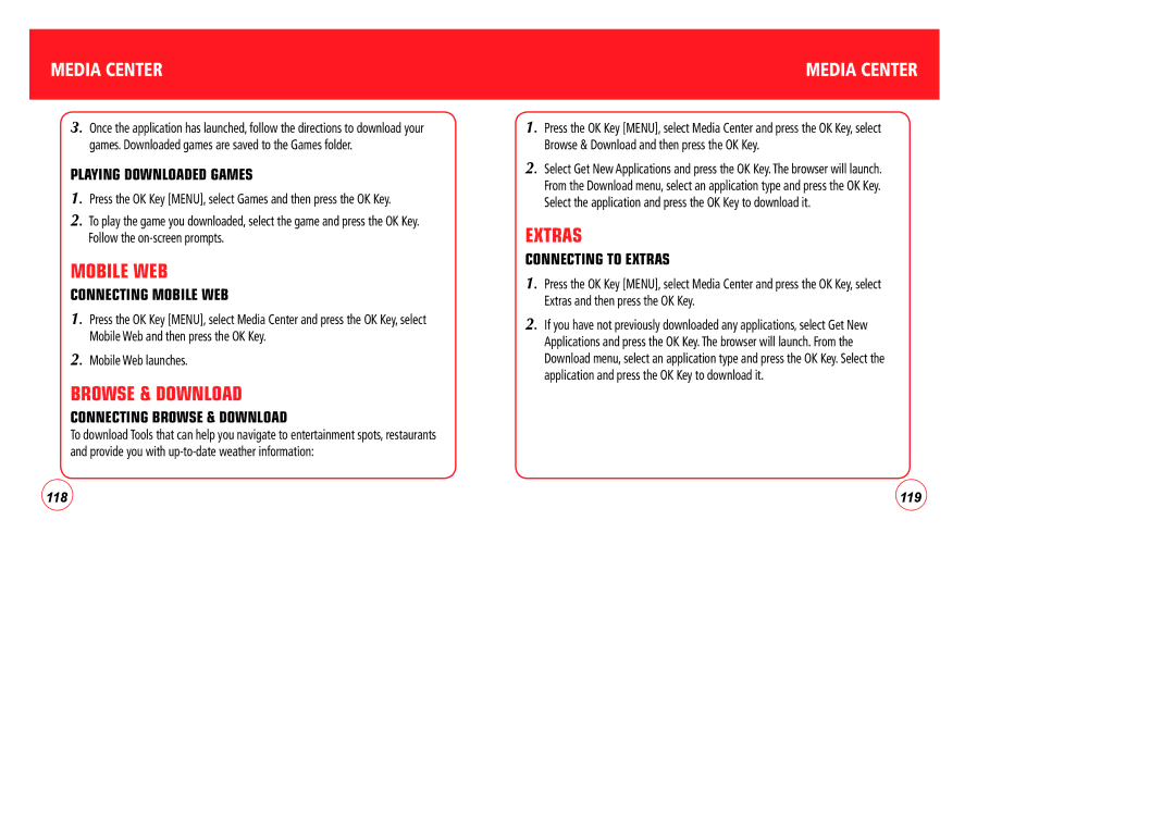 Verizon CDM7076 manual Mobile WEB, Browse & Download, Extras 