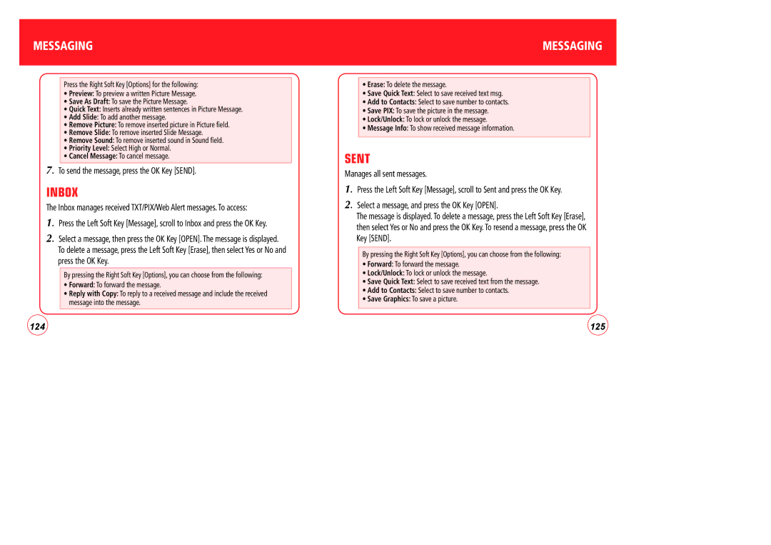 Verizon CDM7076 manual Inbox, Sent, To send the message, press the OK Key Send 