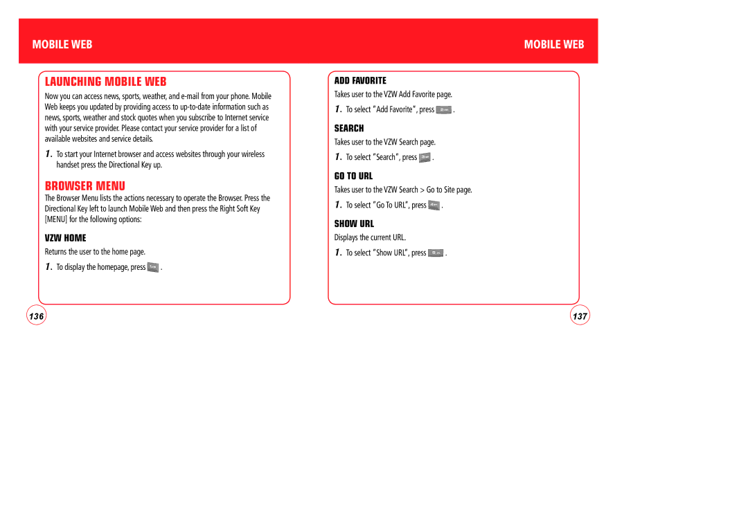 Verizon CDM7076 manual Launching Mobile WEB, Browser Menu 