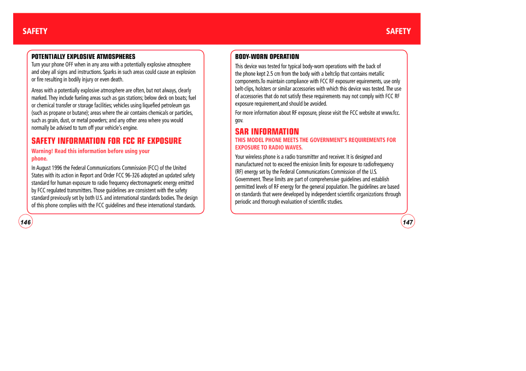 Verizon CDM7076 manual SAR Information, Potentially Explosive Atmospheres, BODY-WORN Operation 