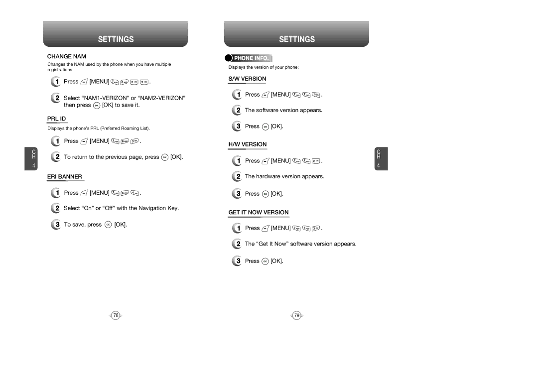 Verizon CDM8615 manual Change NAM, Prl Id, GET IT NOW Version 