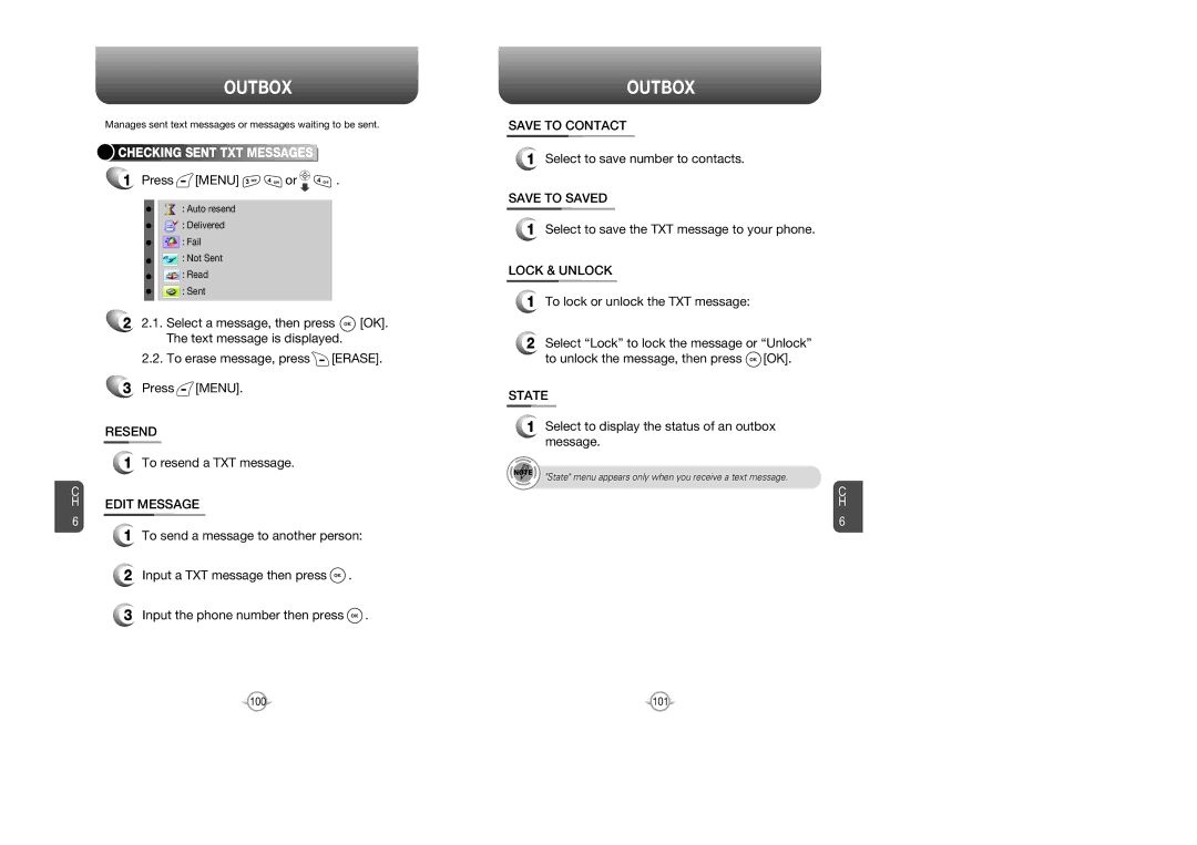 Verizon CDM8615 manual Outbox, Resend, Edit Message, State 