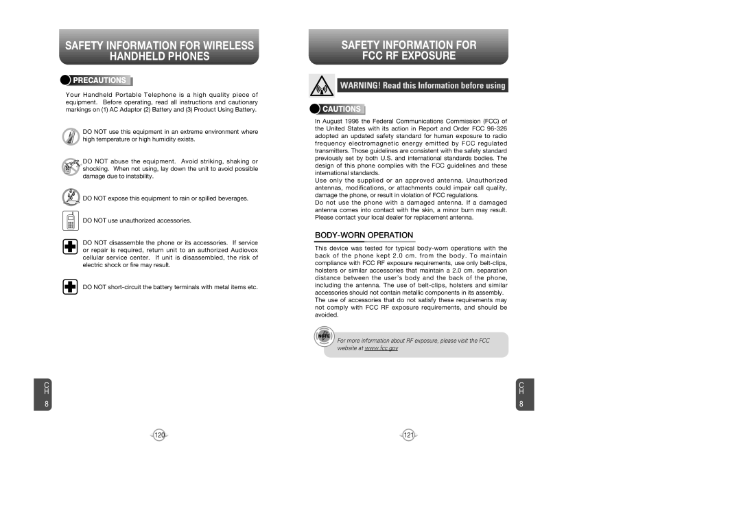 Verizon CDM8615 manual Safety Information for FCC RF Exposure, BODY-WORN Operation, Precautions 