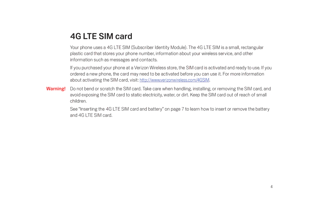 Verizon Cell Phone manual 4G LTE SIM card 