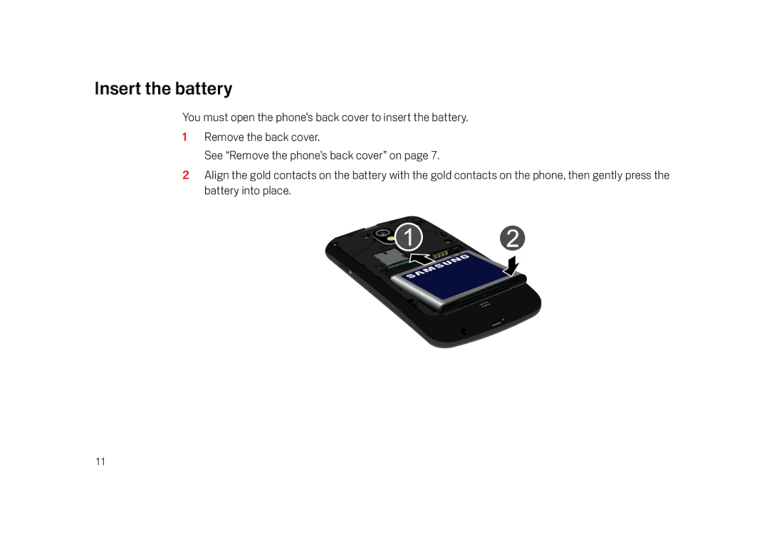 Verizon Cell Phone manual Insert the battery 