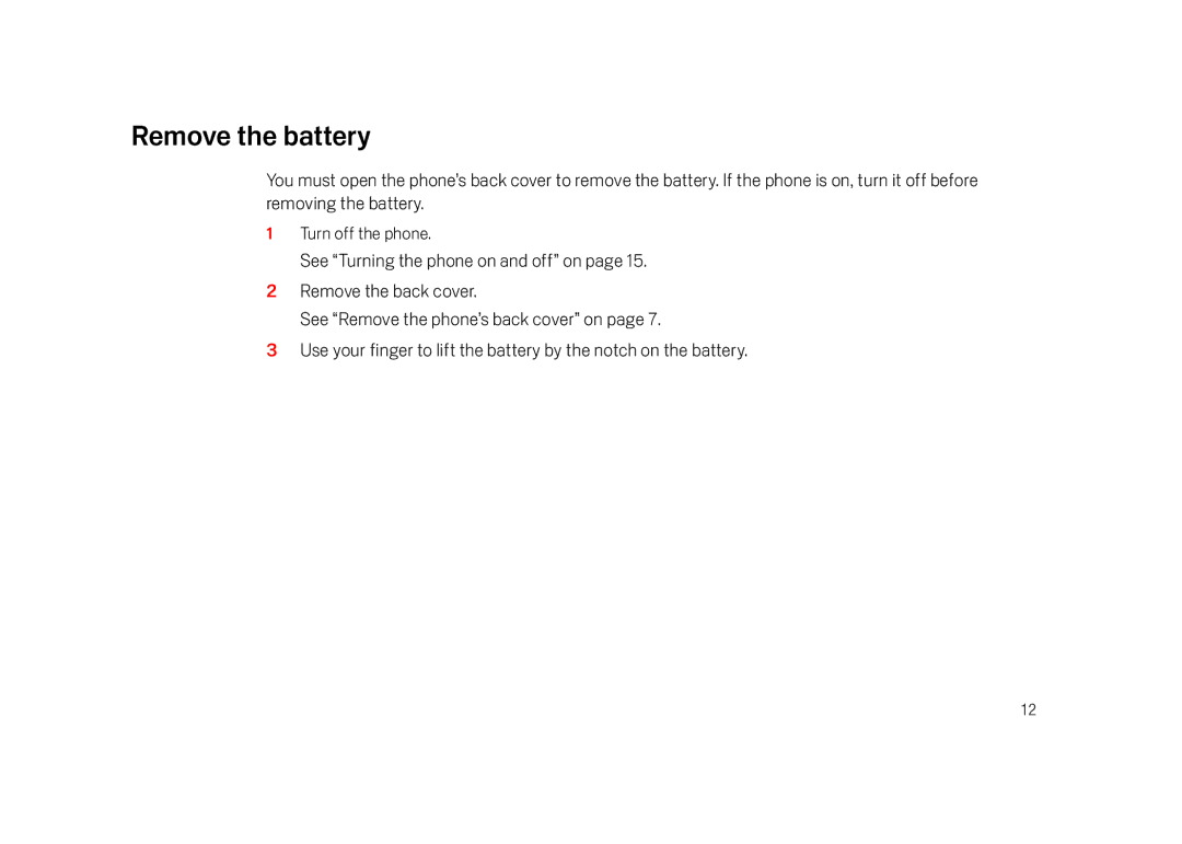 Verizon Cell Phone manual Remove the battery 