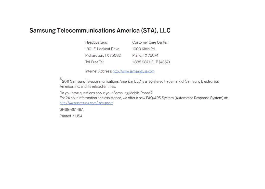 Verizon Cell Phone manual Samsung Telecommunications America STA, LLC 