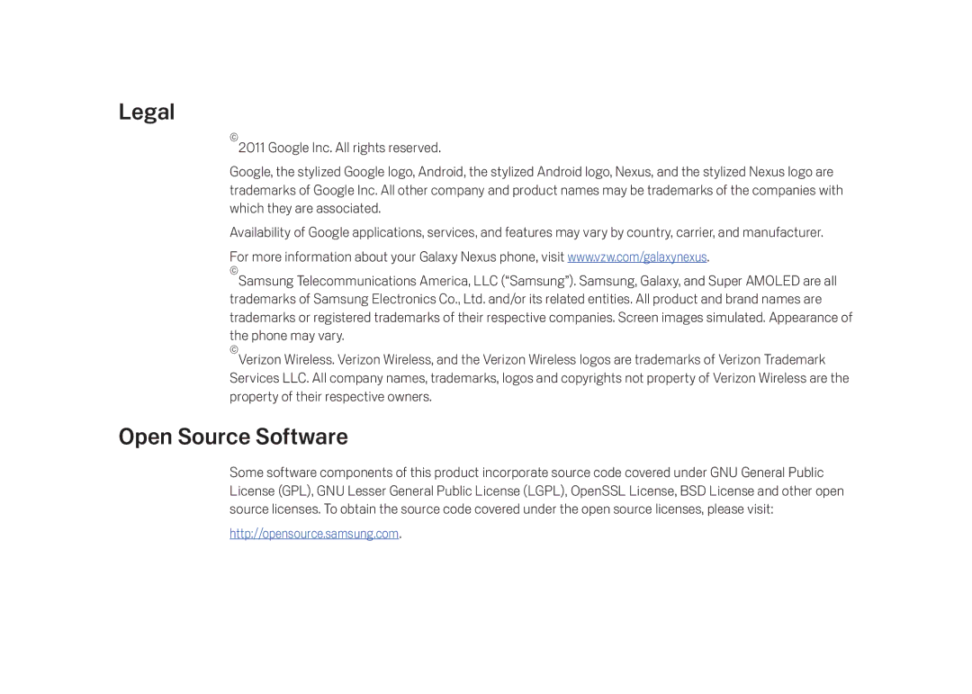 Verizon Cell Phone manual Legal, Open Source Software 