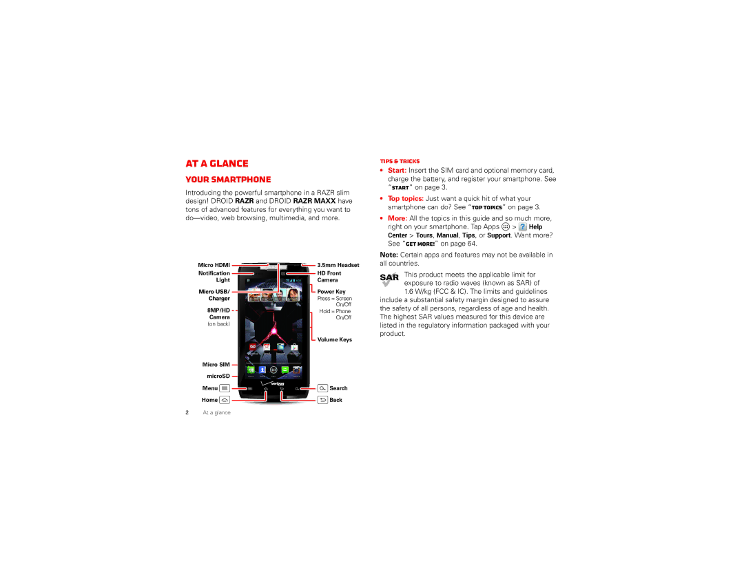 Verizon DROID RAZR MAXX, XT912M manual At a glance, Your smartphone, More All the topics in this guide and so much more 