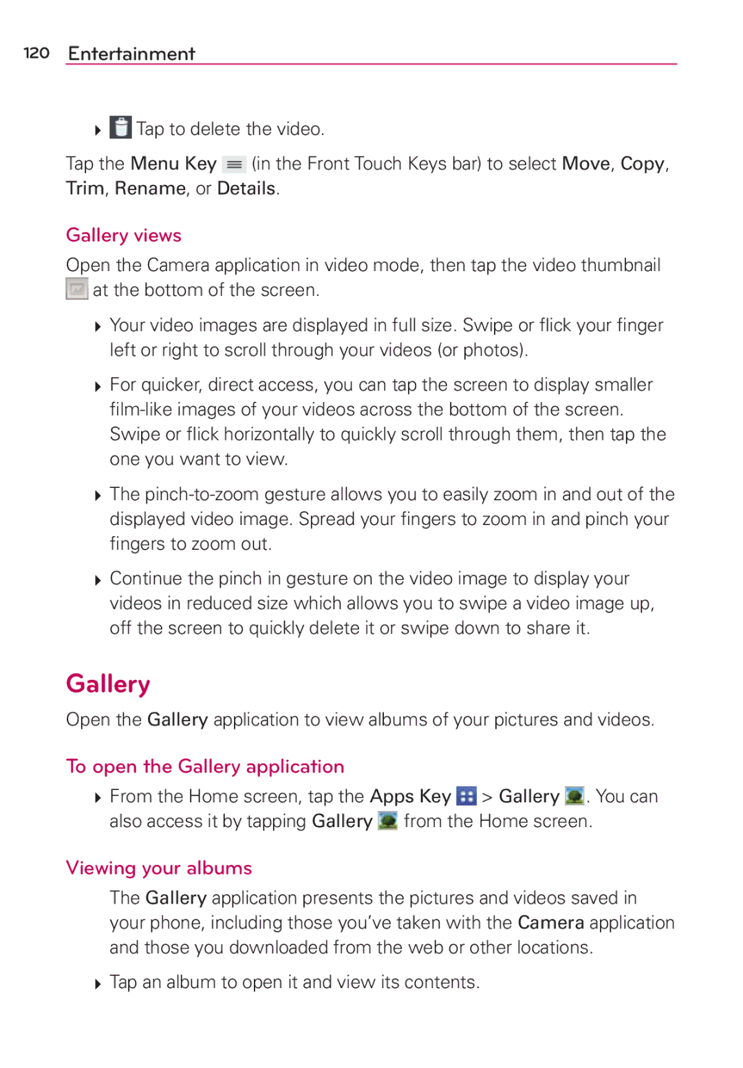 Verizon G2 manual To open the Gallery application, Viewing your albums, Tap an album to open it and view its contents 