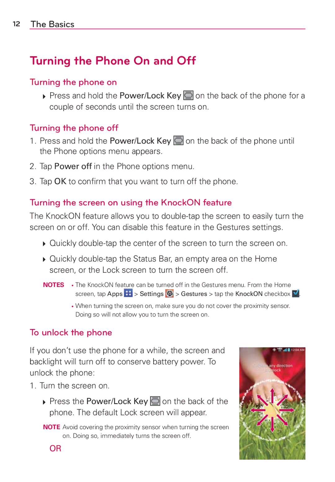 Verizon G2 manual Turning the Phone On and Off, Turning the phone on, Turning the phone off, To unlock the phone 