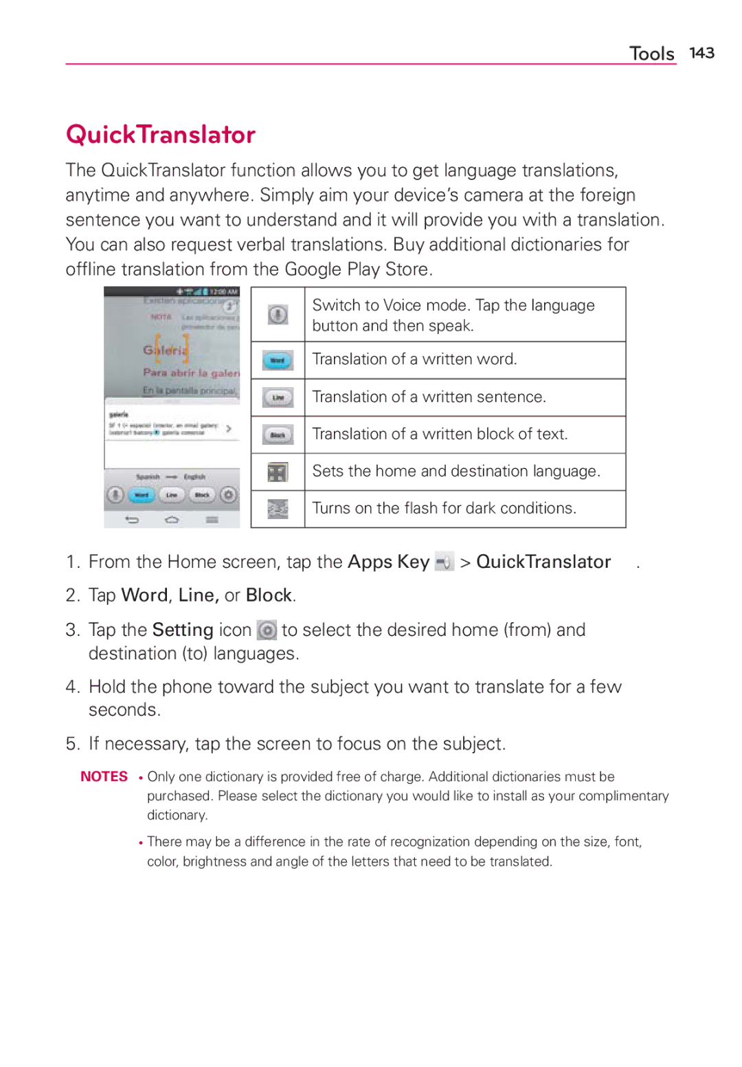 Verizon G2 manual QuickTranslator 